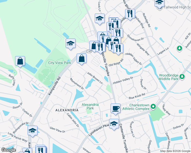 map of restaurants, bars, coffee shops, grocery stores, and more near 1916 John Brown Lane in Virginia Beach