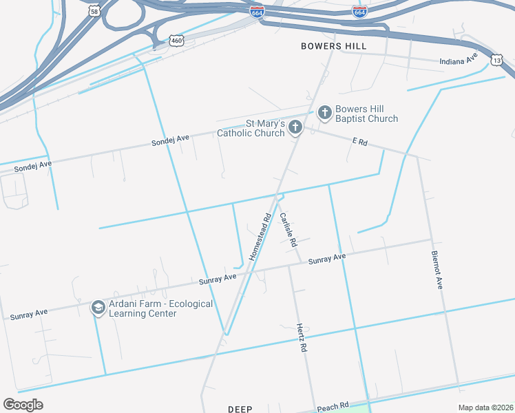 map of restaurants, bars, coffee shops, grocery stores, and more near 425 Homestead Road in Chesapeake