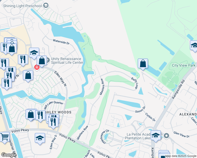 map of restaurants, bars, coffee shops, grocery stores, and more near 1213 Brassie Court in Chesapeake