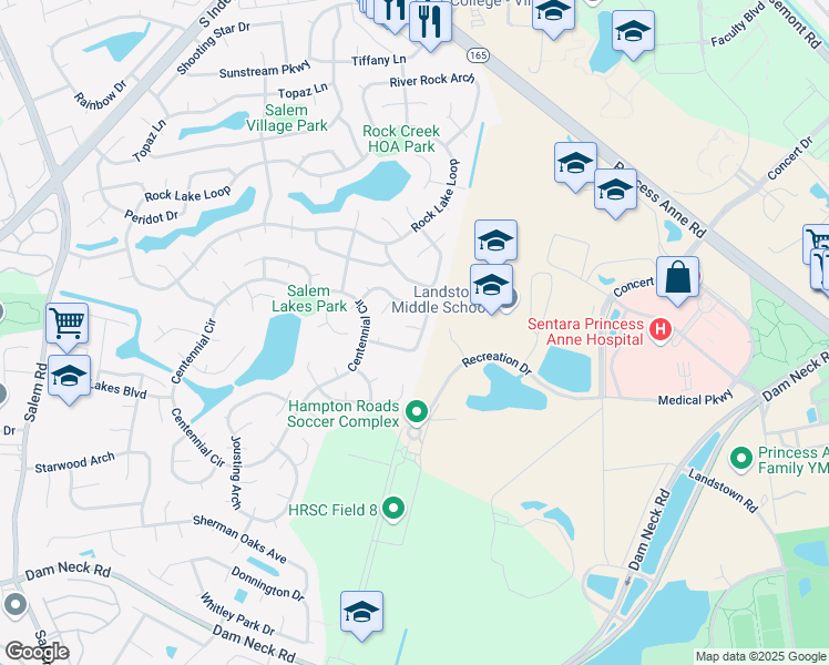 map of restaurants, bars, coffee shops, grocery stores, and more near 3724 Frazier Lane in Virginia Beach