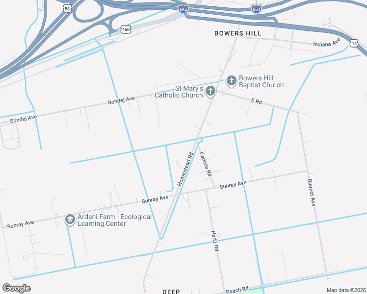 map of restaurants, bars, coffee shops, grocery stores, and more near 425 Homestead Road in Chesapeake