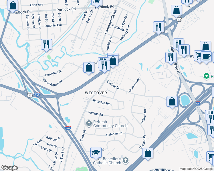 map of restaurants, bars, coffee shops, grocery stores, and more near 1524 Clark Court in Chesapeake