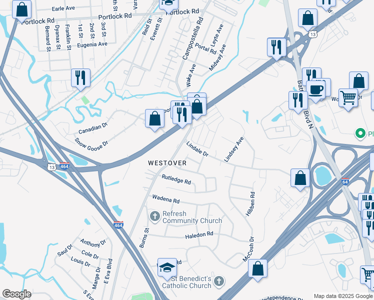 map of restaurants, bars, coffee shops, grocery stores, and more near 1524 Clark Court in Chesapeake