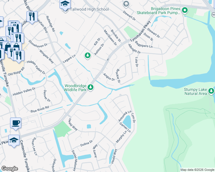 map of restaurants, bars, coffee shops, grocery stores, and more near 5221 Dundee Lane in Virginia Beach