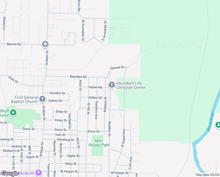 map of restaurants, bars, coffee shops, grocery stores, and more near 1923 Bradley Street in Poplar Bluff