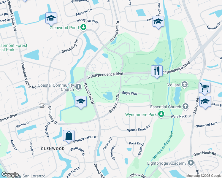 map of restaurants, bars, coffee shops, grocery stores, and more near 1041 Rolling Point Court in Virginia Beach