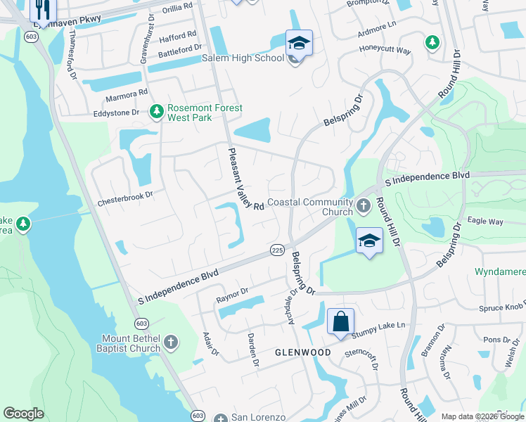 map of restaurants, bars, coffee shops, grocery stores, and more near 2101 Grouse Run Court in Virginia Beach