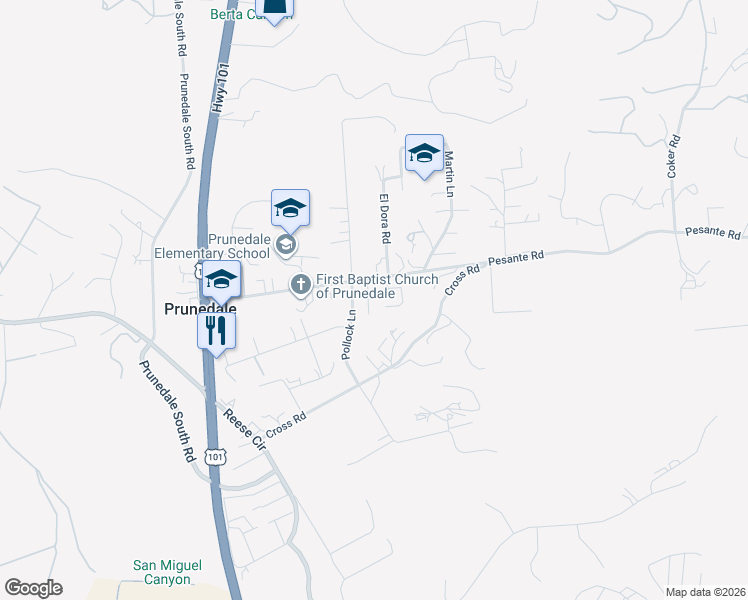 map of restaurants, bars, coffee shops, grocery stores, and more near 17914 Pesante Road in Salinas
