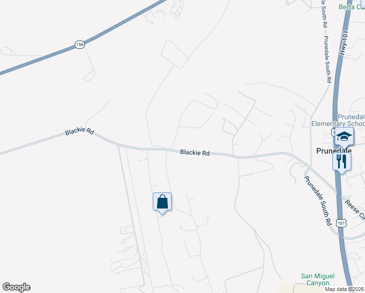 map of restaurants, bars, coffee shops, grocery stores, and more near 16755 Blackie Road in Salinas