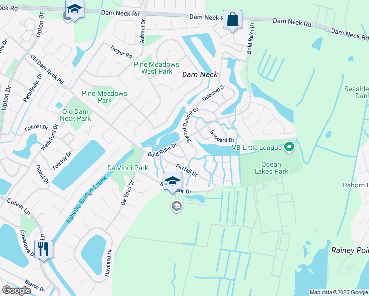 map of restaurants, bars, coffee shops, grocery stores, and more near 1789 Sword Dancer Drive in Virginia Beach