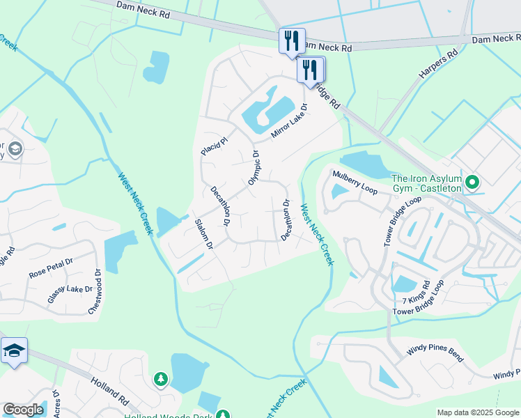 map of restaurants, bars, coffee shops, grocery stores, and more near 2616 Killey Court in Virginia Beach