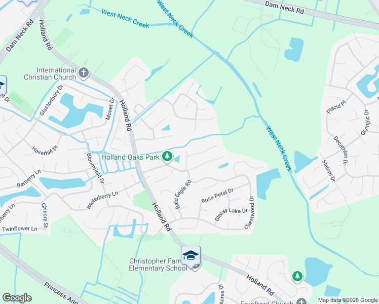 map of restaurants, bars, coffee shops, grocery stores, and more near 2876 Bald Eagle Road in Virginia Beach