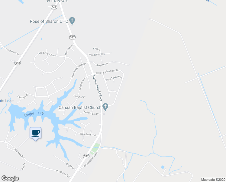 map of restaurants, bars, coffee shops, grocery stores, and more near 2405 Red Oak Lane in Suffolk