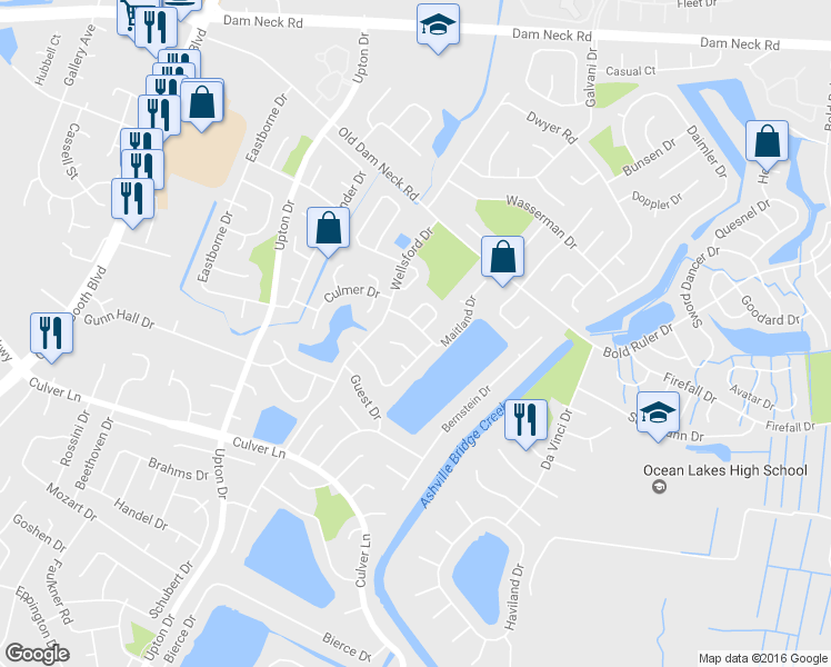 map of restaurants, bars, coffee shops, grocery stores, and more near 973 Maitland Drive in Virginia Beach