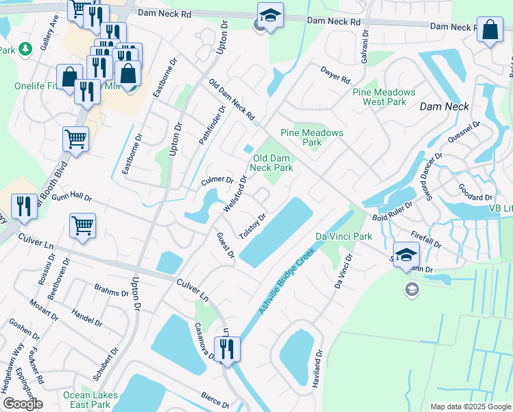 map of restaurants, bars, coffee shops, grocery stores, and more near 973 Maitland Drive in Virginia Beach