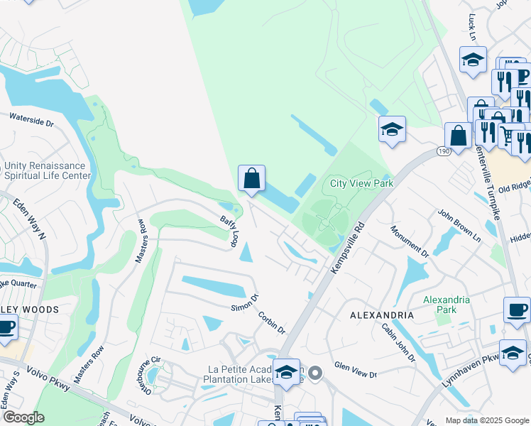 map of restaurants, bars, coffee shops, grocery stores, and more near Baynebridge Drive in Virginia Beach