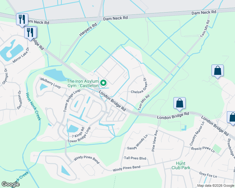 map of restaurants, bars, coffee shops, grocery stores, and more near 2120 London Bridge Road in Virginia Beach