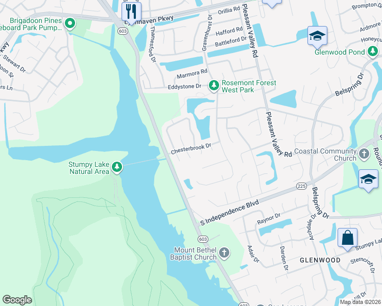 map of restaurants, bars, coffee shops, grocery stores, and more near 1428 Chesterbrook Drive in Virginia Beach