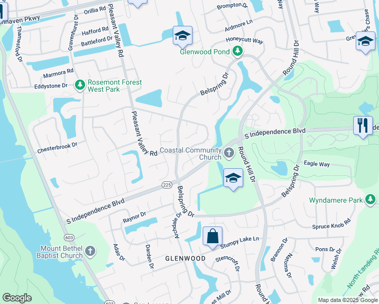 map of restaurants, bars, coffee shops, grocery stores, and more near 1096 Northvale Drive in Virginia Beach