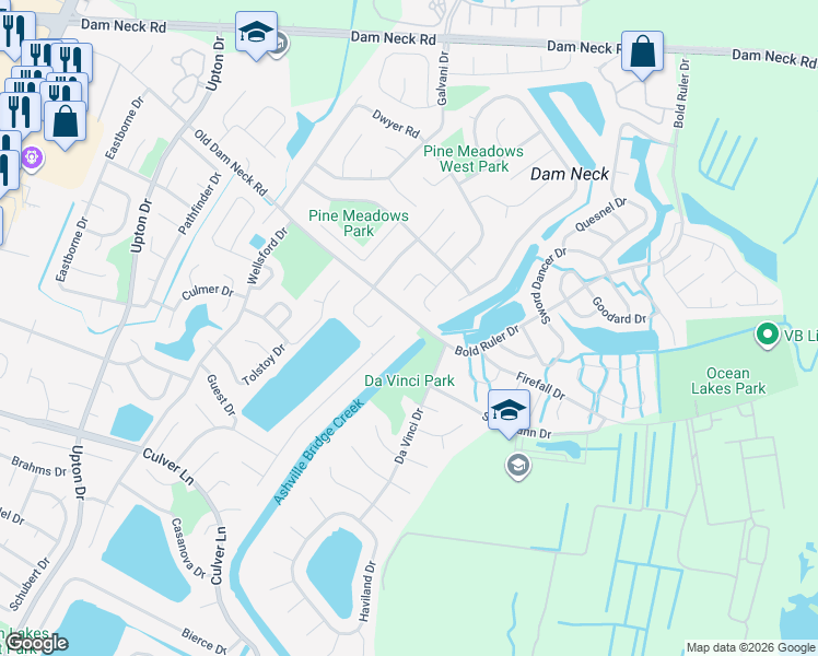 map of restaurants, bars, coffee shops, grocery stores, and more near 841 Old Dam Neck Road in Virginia Beach