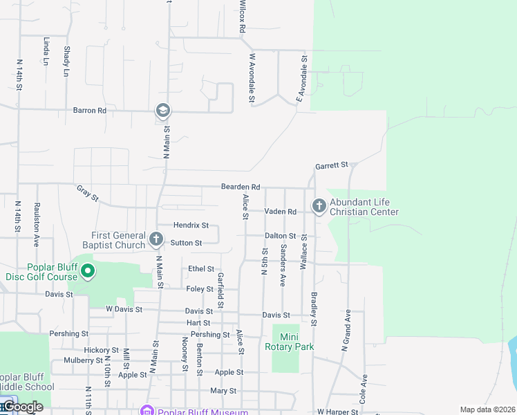map of restaurants, bars, coffee shops, grocery stores, and more near 2026 North 5th Street in Poplar Bluff