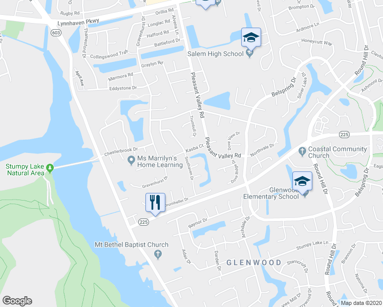 map of restaurants, bars, coffee shops, grocery stores, and more near 1325 Kasba Court in Virginia Beach