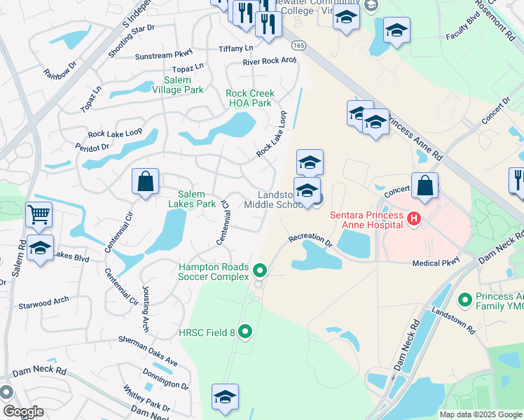 map of restaurants, bars, coffee shops, grocery stores, and more near 1992 Big Boulder Drive in Virginia Beach