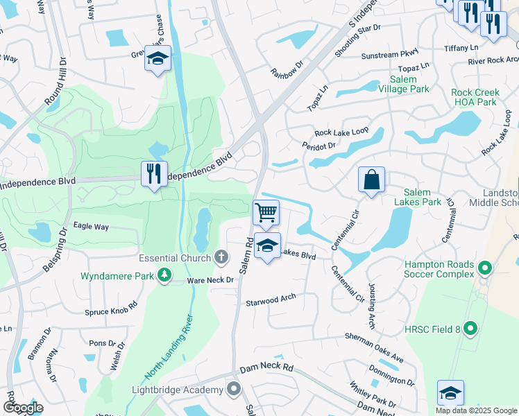 map of restaurants, bars, coffee shops, grocery stores, and more near 4015 Salem Terrace in Virginia Beach