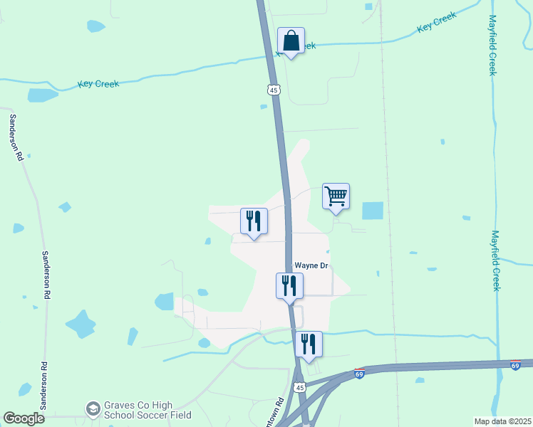 map of restaurants, bars, coffee shops, grocery stores, and more near 70 Dorothy Lane in Mayfield