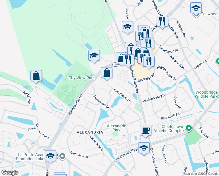 map of restaurants, bars, coffee shops, grocery stores, and more near 1853 John Brown Lane in Virginia Beach
