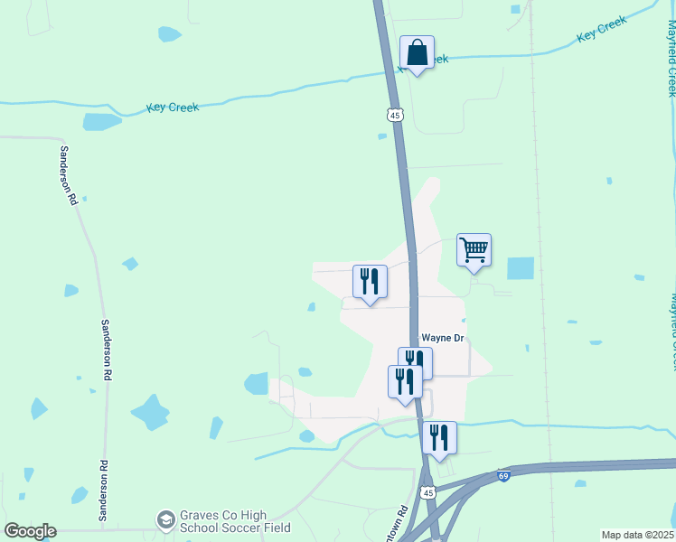 map of restaurants, bars, coffee shops, grocery stores, and more near 217 Dorothy Lane in Mayfield