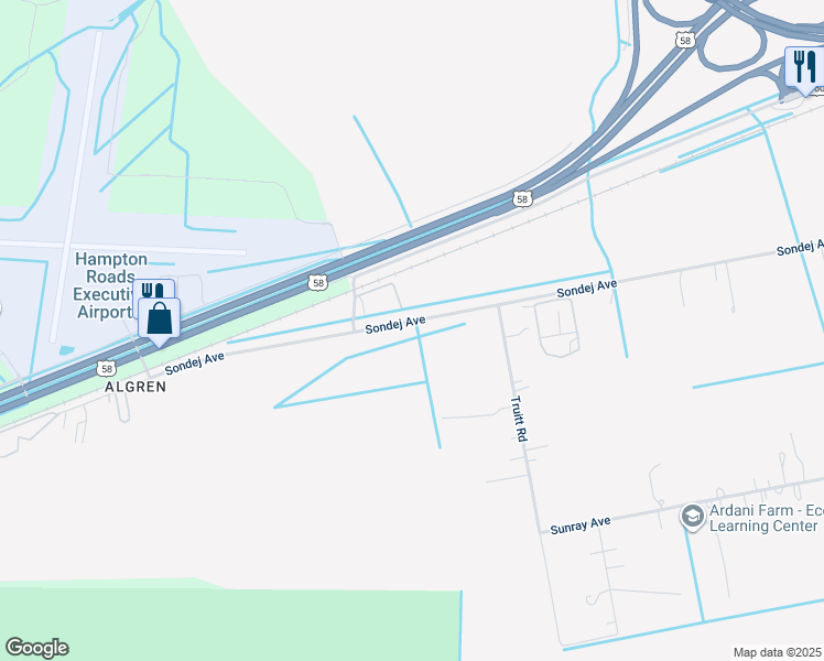 map of restaurants, bars, coffee shops, grocery stores, and more near 4939 Sondej Avenue in Chesapeake