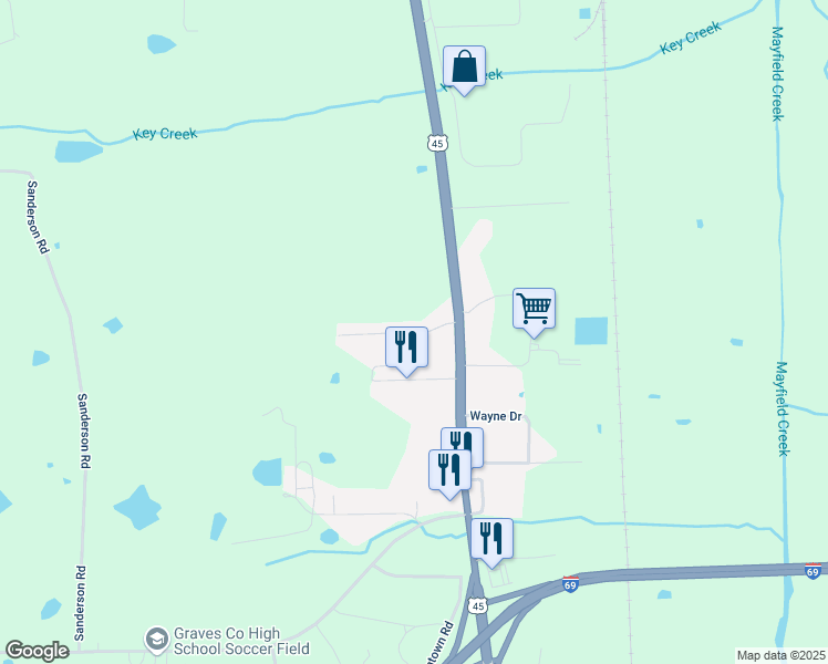 map of restaurants, bars, coffee shops, grocery stores, and more near 91 Dorothy Lane in Mayfield