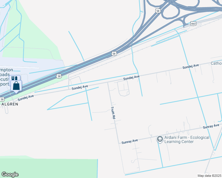 map of restaurants, bars, coffee shops, grocery stores, and more near 529 Truitt Road in Chesapeake