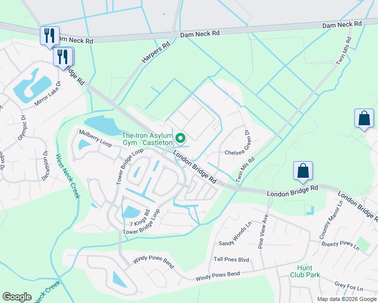 map of restaurants, bars, coffee shops, grocery stores, and more near 2120 London Bridge Road in Virginia Beach