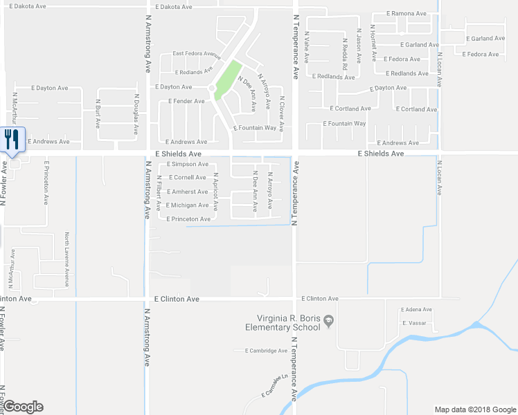 map of restaurants, bars, coffee shops, grocery stores, and more near 2762 North Dee Ann Avenue in Fresno