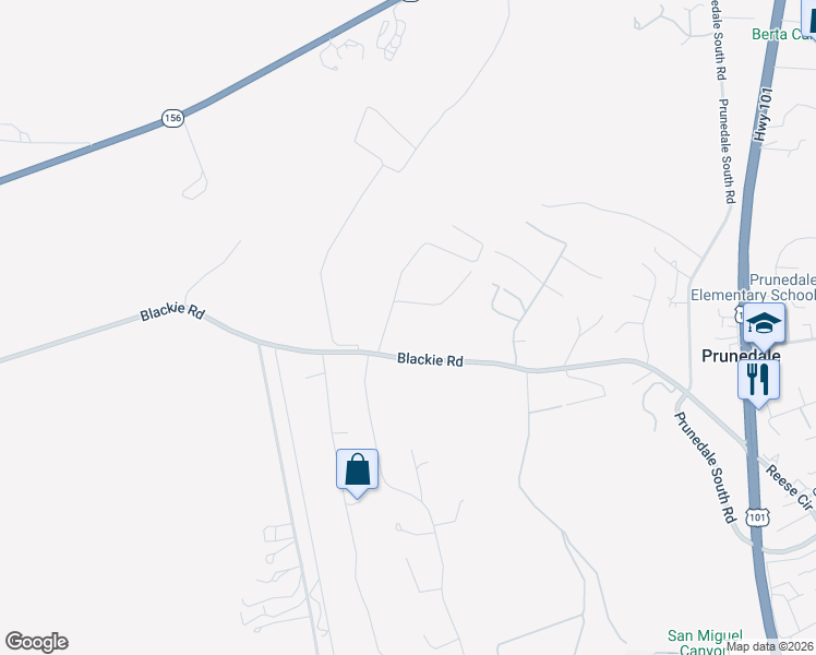 map of restaurants, bars, coffee shops, grocery stores, and more near 16755 Blackie Road in Salinas