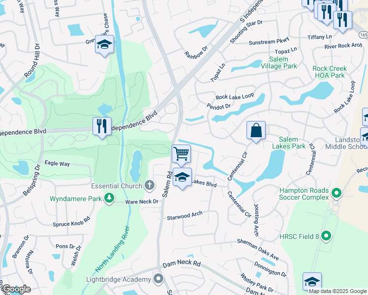 map of restaurants, bars, coffee shops, grocery stores, and more near 4000 Salem Terrace in Virginia Beach