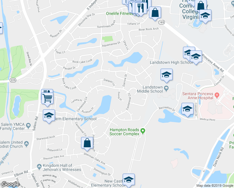 map of restaurants, bars, coffee shops, grocery stores, and more near 1813 Ewing Place in Virginia Beach