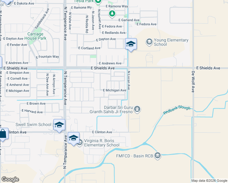 map of restaurants, bars, coffee shops, grocery stores, and more near 2838 North Hanalei Avenue in Fresno
