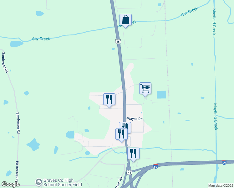 map of restaurants, bars, coffee shops, grocery stores, and more near 36 Dorothy Lane in Mayfield