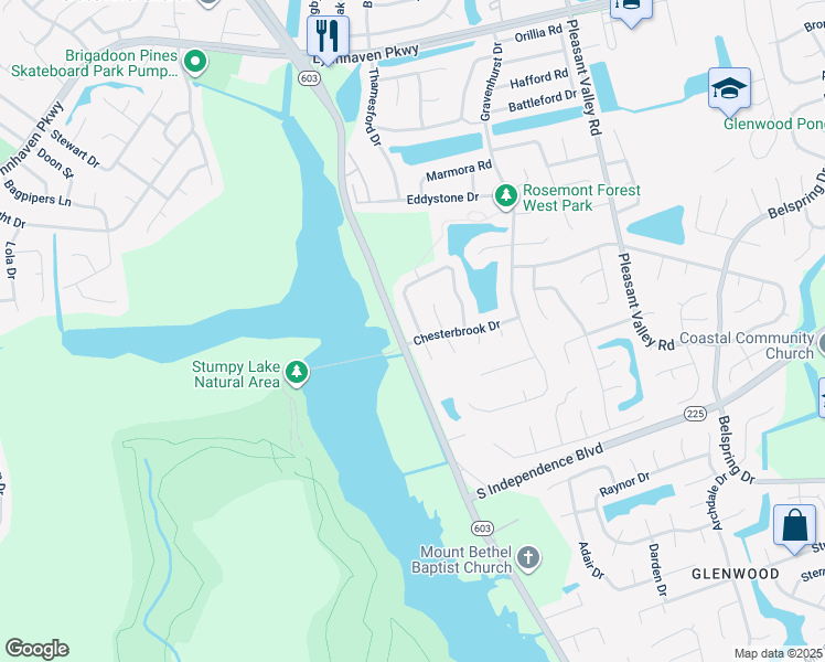 map of restaurants, bars, coffee shops, grocery stores, and more near 2156 Lyndora Road in Virginia Beach