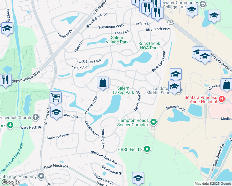 map of restaurants, bars, coffee shops, grocery stores, and more near 3801 Coyote Circle in Virginia Beach