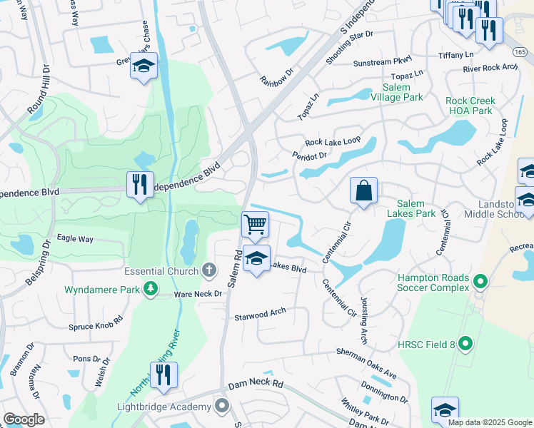 map of restaurants, bars, coffee shops, grocery stores, and more near 3942 Morning Light Lane in Virginia Beach