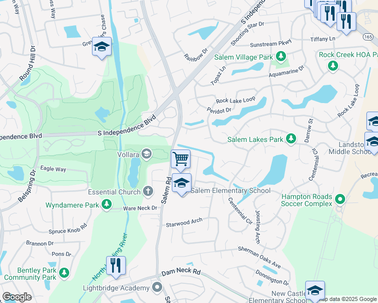 map of restaurants, bars, coffee shops, grocery stores, and more near 3942 Morning Light Lane in Virginia Beach