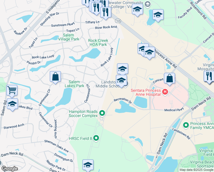 map of restaurants, bars, coffee shops, grocery stores, and more near 1992 Big Boulder Drive in Virginia Beach