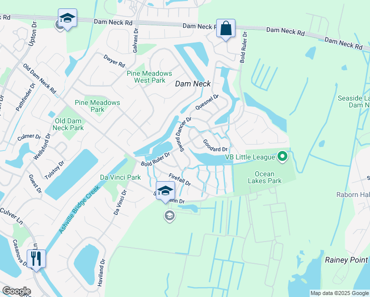 map of restaurants, bars, coffee shops, grocery stores, and more near 1700 Sword Dancer Drive in Virginia Beach
