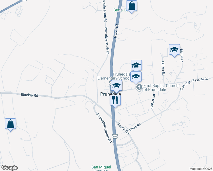 map of restaurants, bars, coffee shops, grocery stores, and more near 9679 Prunedale South Road in Salinas