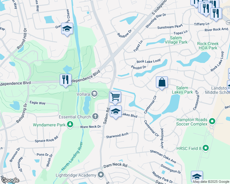 map of restaurants, bars, coffee shops, grocery stores, and more near 4034 Salem Terrace in Virginia Beach
