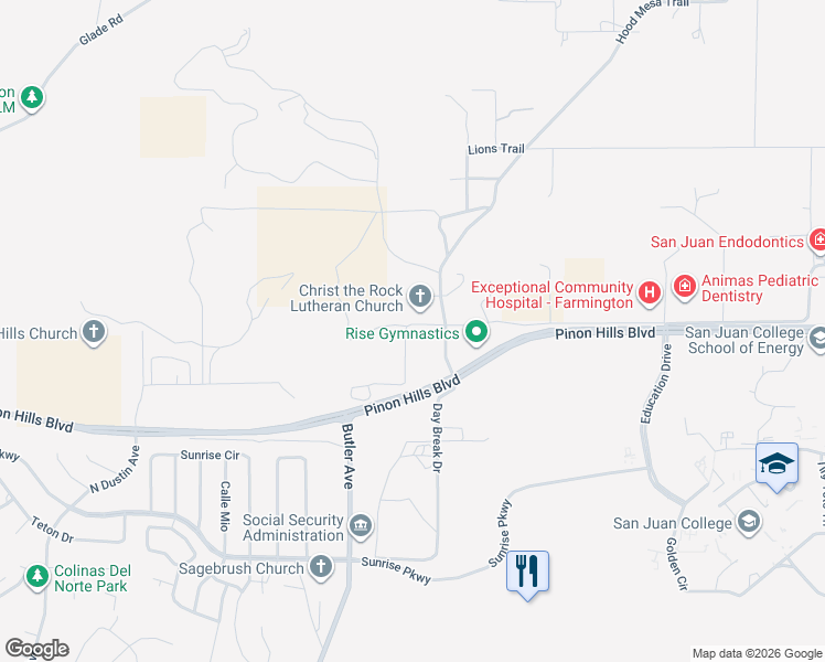 map of restaurants, bars, coffee shops, grocery stores, and more near 5301 Hood Mesa Trail in Farmington